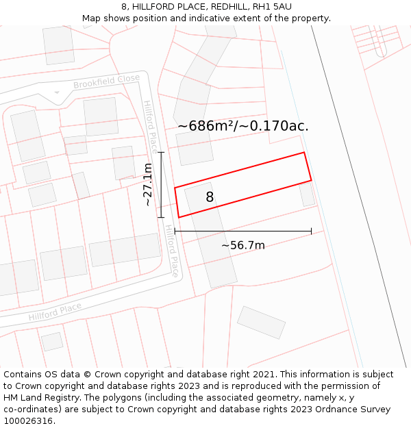 8, HILLFORD PLACE, REDHILL, RH1 5AU: Plot and title map