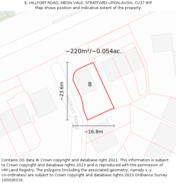 8, HILLFORT ROAD, MEON VALE, STRATFORD-UPON-AVON, CV37 8YF: Plot and title map