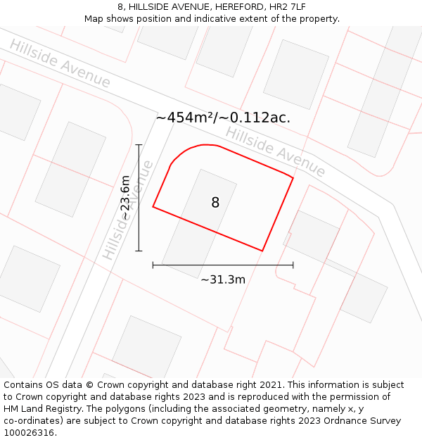 8, HILLSIDE AVENUE, HEREFORD, HR2 7LF: Plot and title map