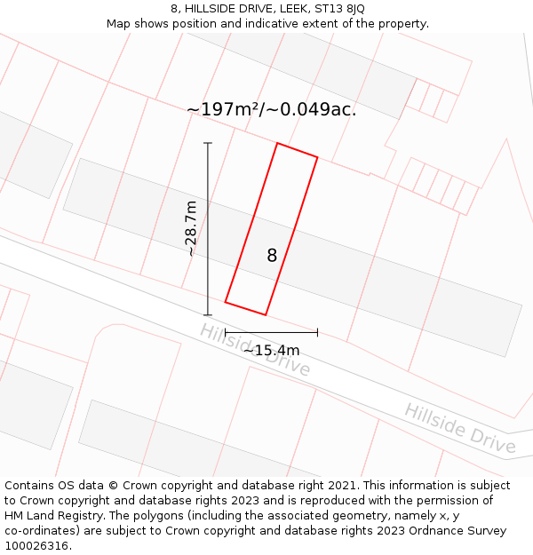 8, HILLSIDE DRIVE, LEEK, ST13 8JQ: Plot and title map