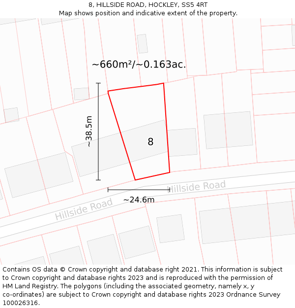 8, HILLSIDE ROAD, HOCKLEY, SS5 4RT: Plot and title map