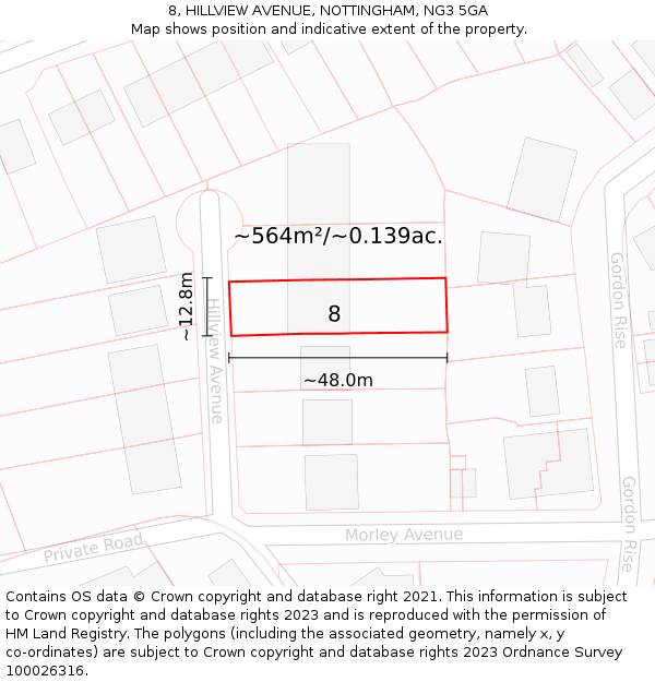 8, HILLVIEW AVENUE, NOTTINGHAM, NG3 5GA: Plot and title map