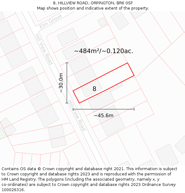8, HILLVIEW ROAD, ORPINGTON, BR6 0SF: Plot and title map