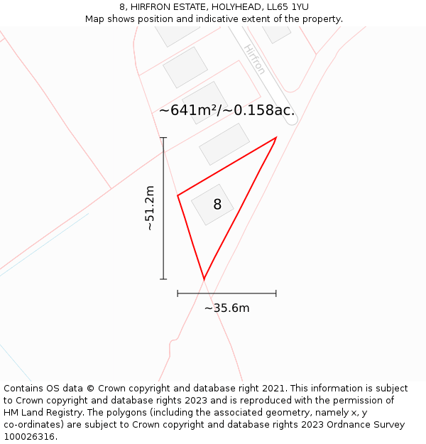 8, HIRFRON ESTATE, HOLYHEAD, LL65 1YU: Plot and title map