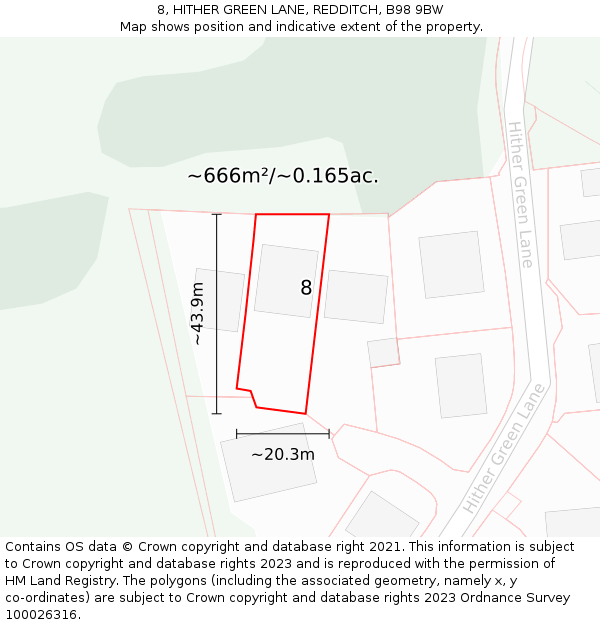 8, HITHER GREEN LANE, REDDITCH, B98 9BW: Plot and title map