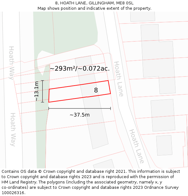 8, HOATH LANE, GILLINGHAM, ME8 0SL: Plot and title map