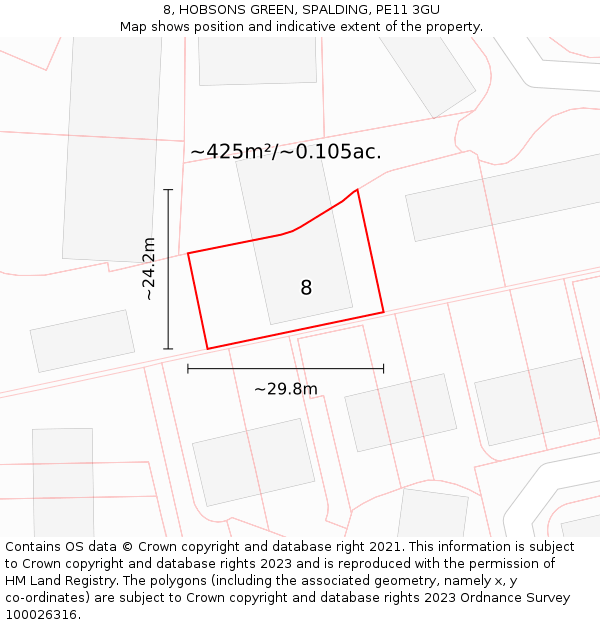 8, HOBSONS GREEN, SPALDING, PE11 3GU: Plot and title map