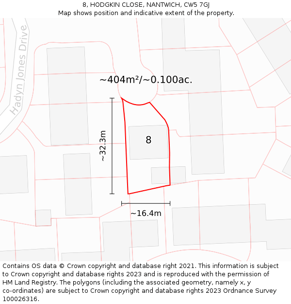 8, HODGKIN CLOSE, NANTWICH, CW5 7GJ: Plot and title map