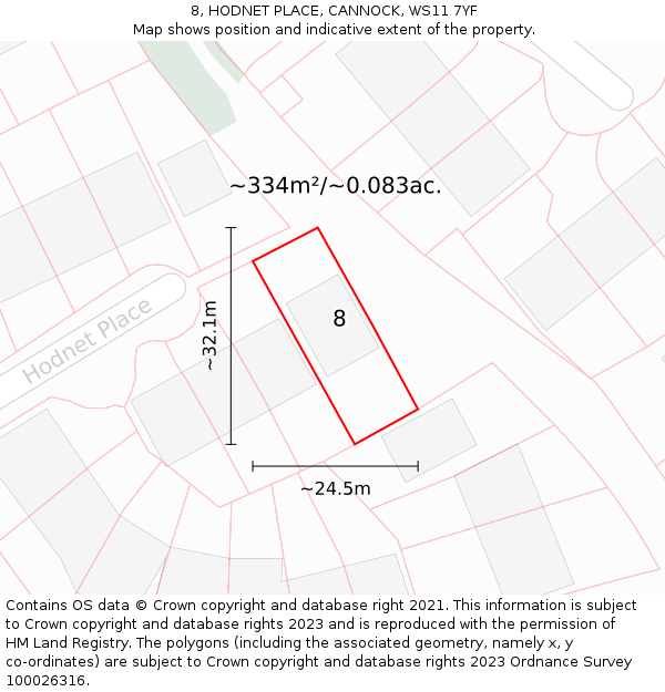 8, HODNET PLACE, CANNOCK, WS11 7YF: Plot and title map