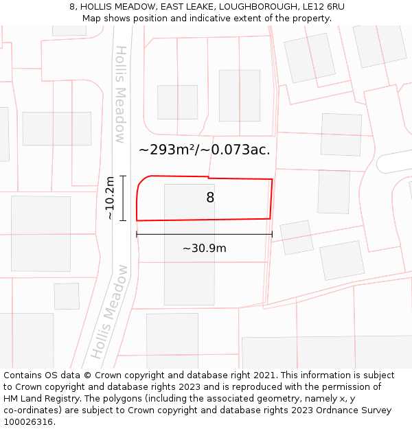 8, HOLLIS MEADOW, EAST LEAKE, LOUGHBOROUGH, LE12 6RU: Plot and title map