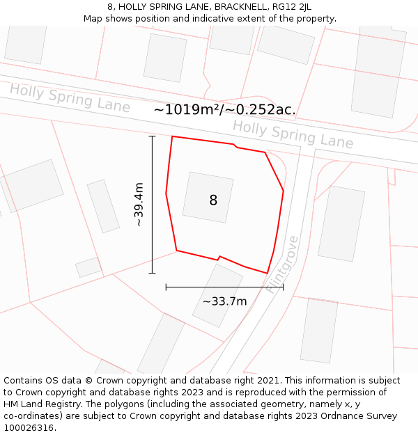 8, HOLLY SPRING LANE, BRACKNELL, RG12 2JL: Plot and title map