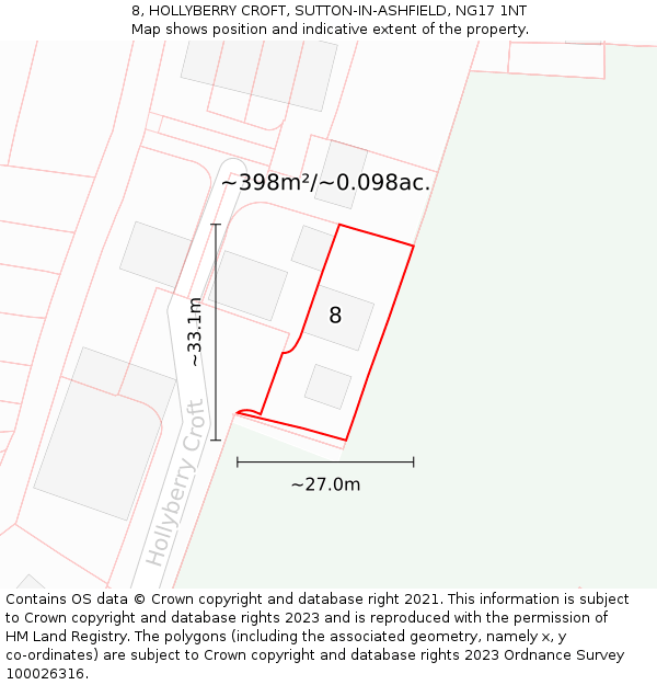 8, HOLLYBERRY CROFT, SUTTON-IN-ASHFIELD, NG17 1NT: Plot and title map