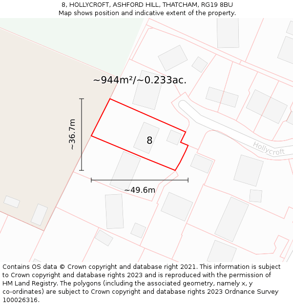 8, HOLLYCROFT, ASHFORD HILL, THATCHAM, RG19 8BU: Plot and title map