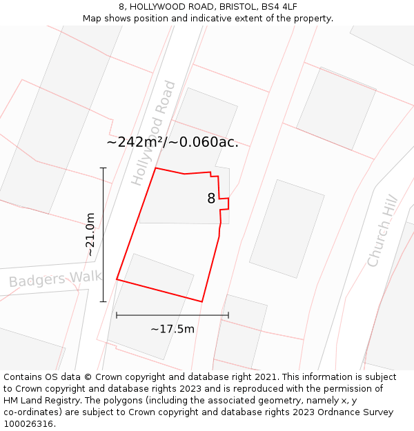 8, HOLLYWOOD ROAD, BRISTOL, BS4 4LF: Plot and title map