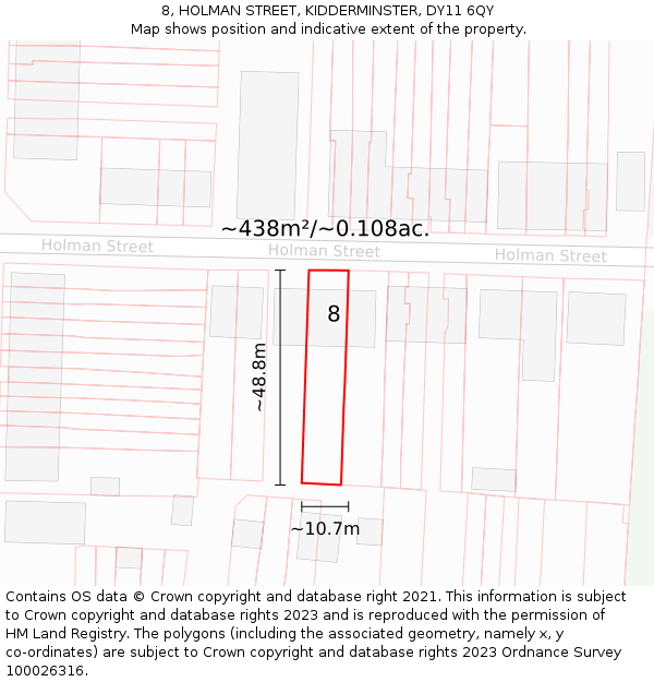 8, HOLMAN STREET, KIDDERMINSTER, DY11 6QY: Plot and title map