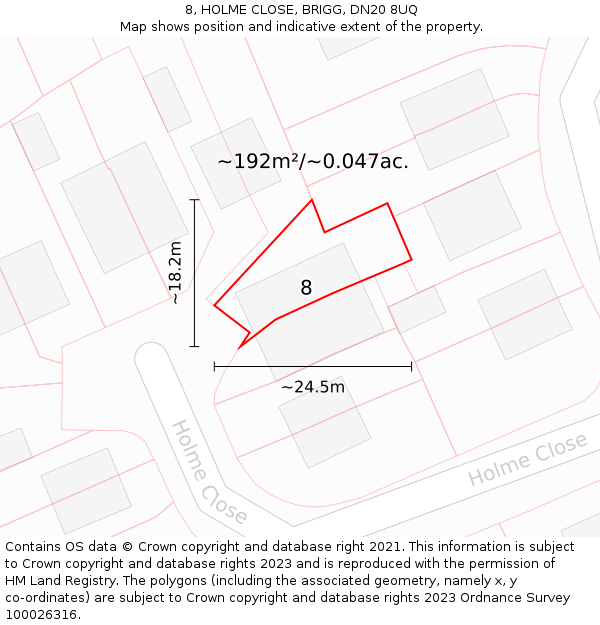 8, HOLME CLOSE, BRIGG, DN20 8UQ: Plot and title map