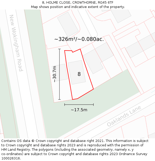 8, HOLME CLOSE, CROWTHORNE, RG45 6TF: Plot and title map