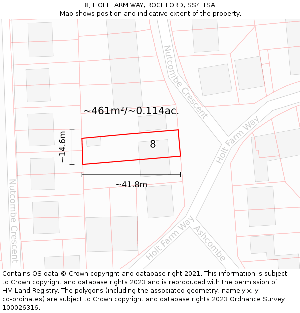 8, HOLT FARM WAY, ROCHFORD, SS4 1SA: Plot and title map