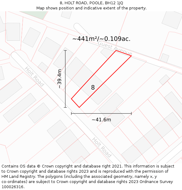 8, HOLT ROAD, POOLE, BH12 1JQ: Plot and title map