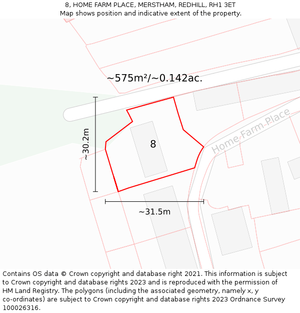 8, HOME FARM PLACE, MERSTHAM, REDHILL, RH1 3ET: Plot and title map