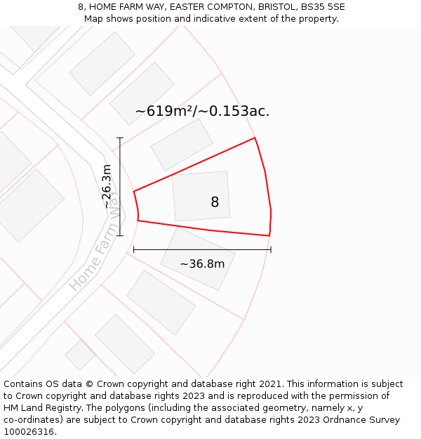 8, HOME FARM WAY, EASTER COMPTON, BRISTOL, BS35 5SE: Plot and title map