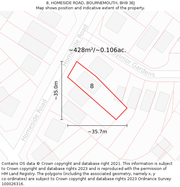 8, HOMESIDE ROAD, BOURNEMOUTH, BH9 3EJ: Plot and title map