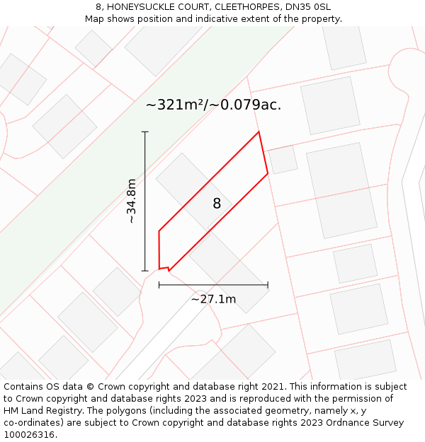 8, HONEYSUCKLE COURT, CLEETHORPES, DN35 0SL: Plot and title map