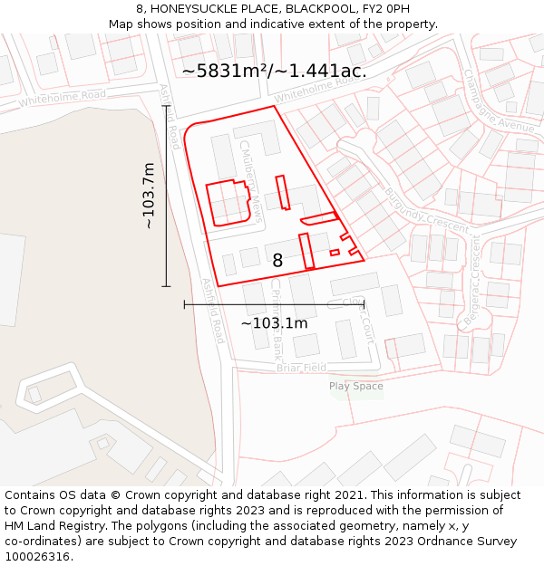 8, HONEYSUCKLE PLACE, BLACKPOOL, FY2 0PH: Plot and title map