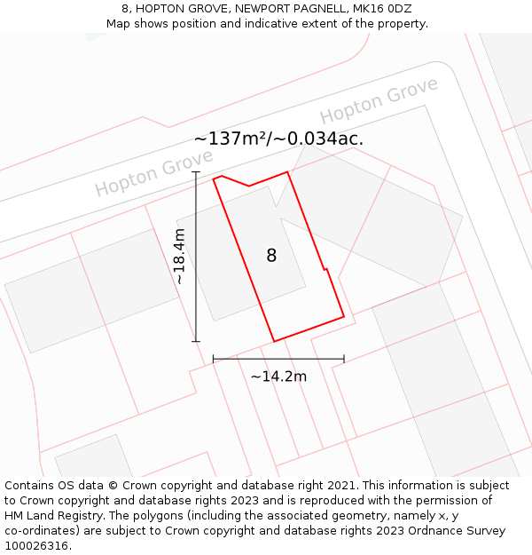 8, HOPTON GROVE, NEWPORT PAGNELL, MK16 0DZ: Plot and title map