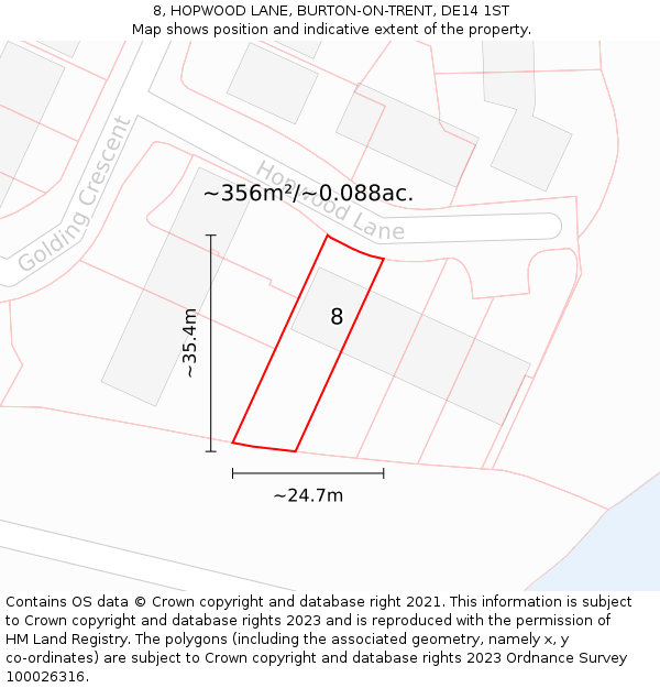 8, HOPWOOD LANE, BURTON-ON-TRENT, DE14 1ST: Plot and title map