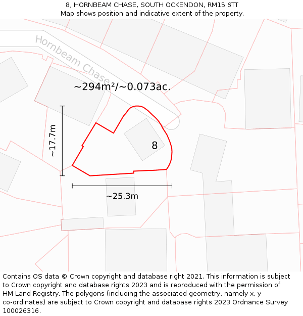 8, HORNBEAM CHASE, SOUTH OCKENDON, RM15 6TT: Plot and title map