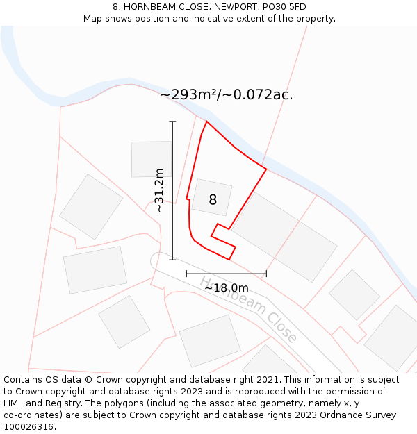 8, HORNBEAM CLOSE, NEWPORT, PO30 5FD: Plot and title map