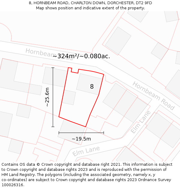 8, HORNBEAM ROAD, CHARLTON DOWN, DORCHESTER, DT2 9FD: Plot and title map