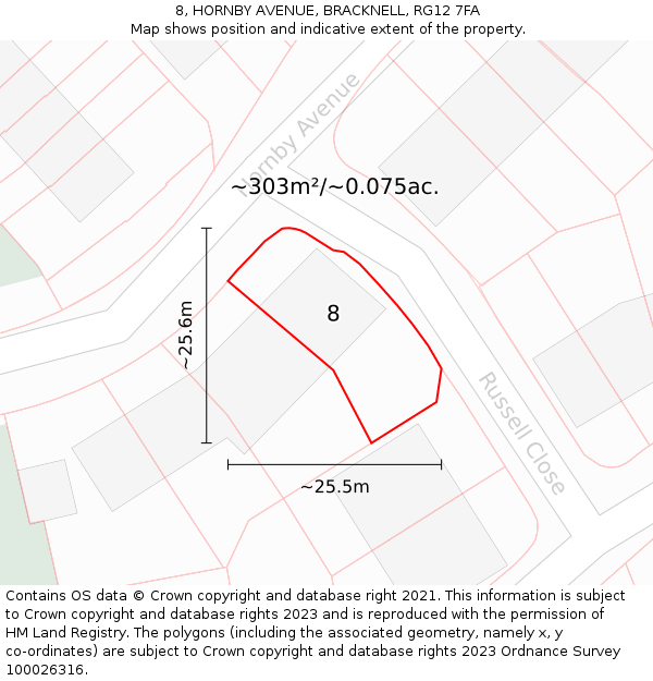 8, HORNBY AVENUE, BRACKNELL, RG12 7FA: Plot and title map