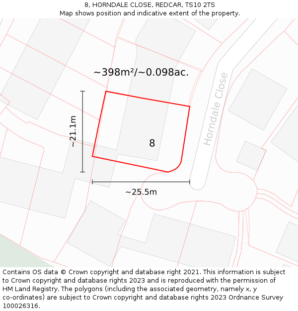 8, HORNDALE CLOSE, REDCAR, TS10 2TS: Plot and title map