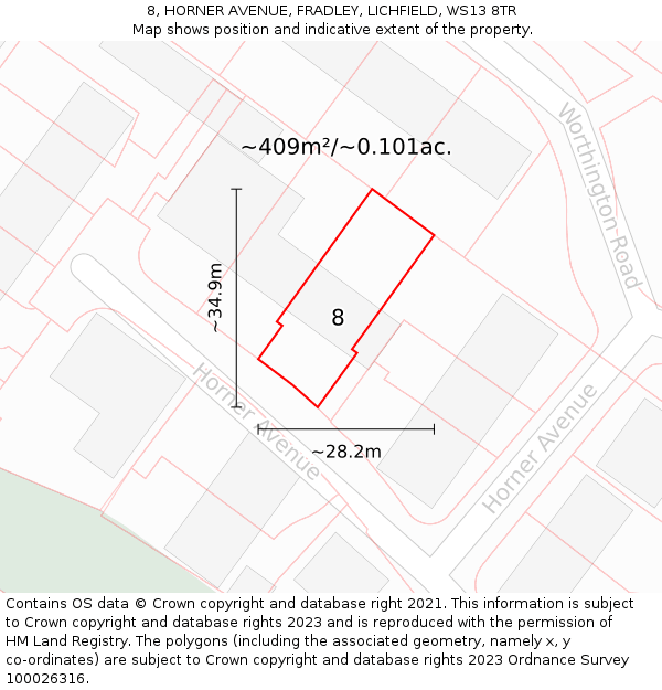 8, HORNER AVENUE, FRADLEY, LICHFIELD, WS13 8TR: Plot and title map