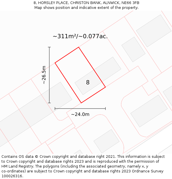 8, HORSLEY PLACE, CHRISTON BANK, ALNWICK, NE66 3FB: Plot and title map
