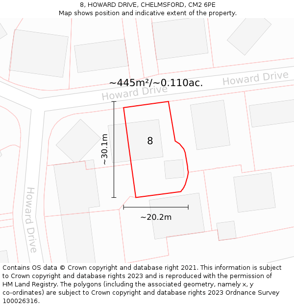 8, HOWARD DRIVE, CHELMSFORD, CM2 6PE: Plot and title map