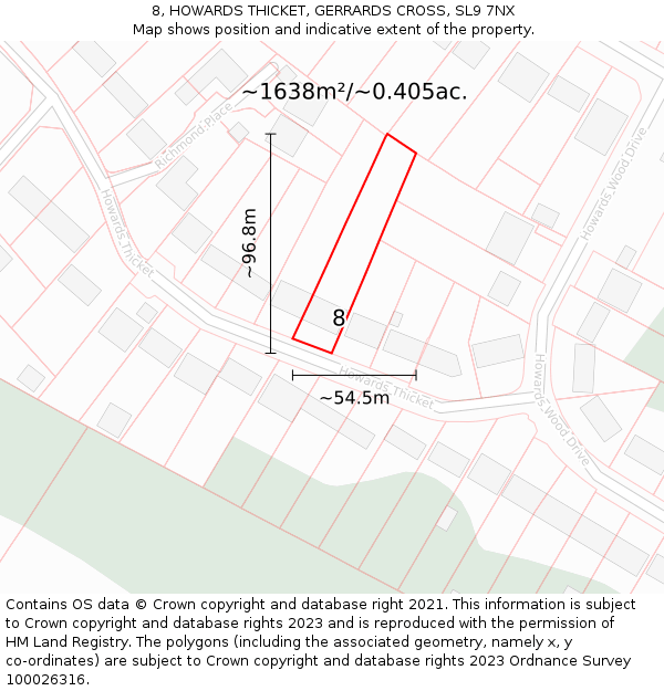 8, HOWARDS THICKET, GERRARDS CROSS, SL9 7NX: Plot and title map