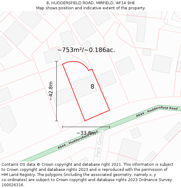 8, HUDDERSFIELD ROAD, MIRFIELD, WF14 9HE: Plot and title map