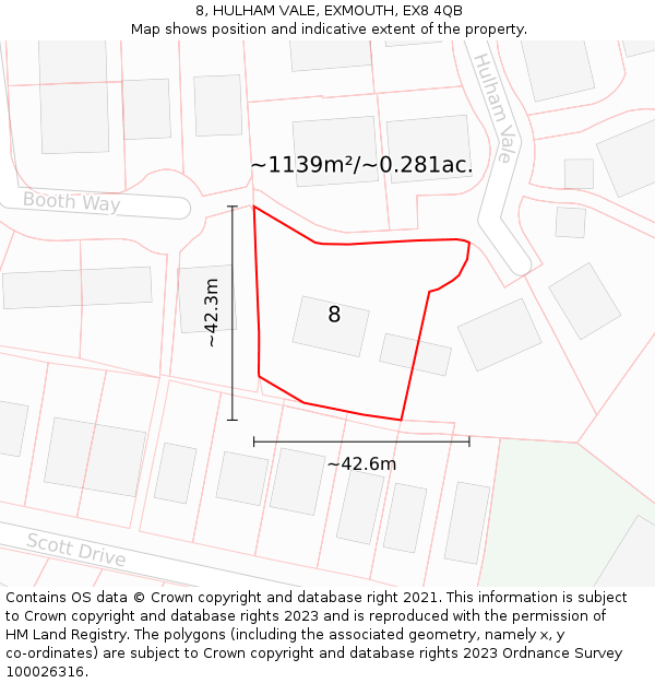 8, HULHAM VALE, EXMOUTH, EX8 4QB: Plot and title map