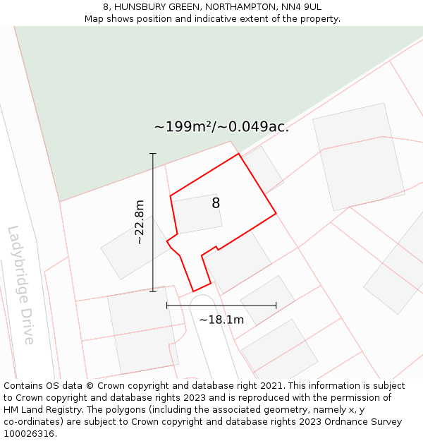 8, HUNSBURY GREEN, NORTHAMPTON, NN4 9UL: Plot and title map