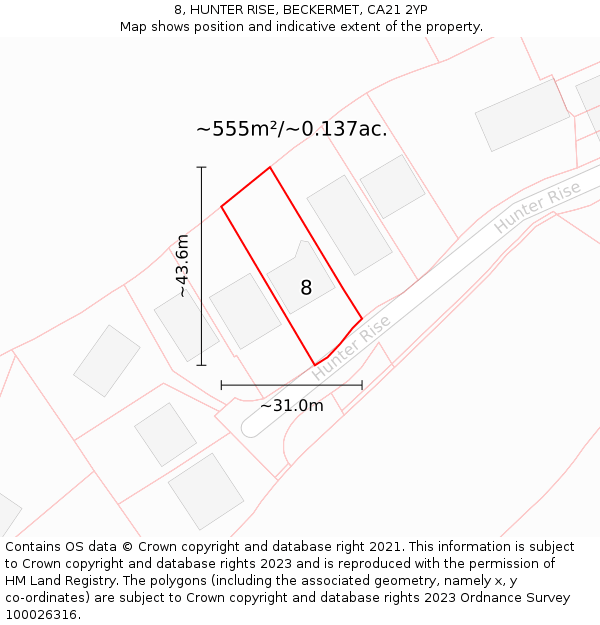 8, HUNTER RISE, BECKERMET, CA21 2YP: Plot and title map