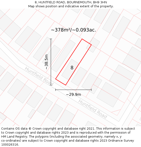 8, HUNTFIELD ROAD, BOURNEMOUTH, BH9 3HN: Plot and title map