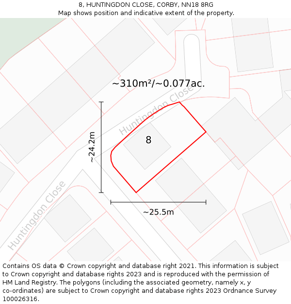8, HUNTINGDON CLOSE, CORBY, NN18 8RG: Plot and title map
