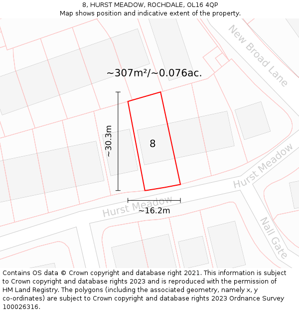 8, HURST MEADOW, ROCHDALE, OL16 4QP: Plot and title map