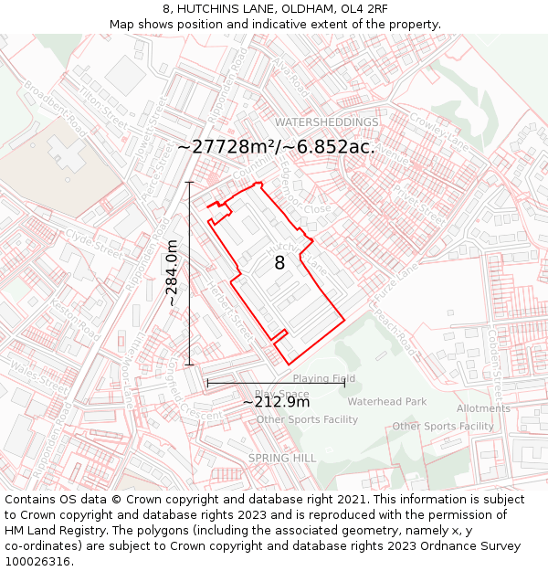 8, HUTCHINS LANE, OLDHAM, OL4 2RF: Plot and title map