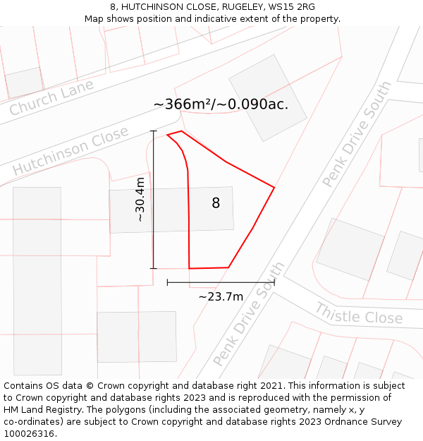 8, HUTCHINSON CLOSE, RUGELEY, WS15 2RG: Plot and title map