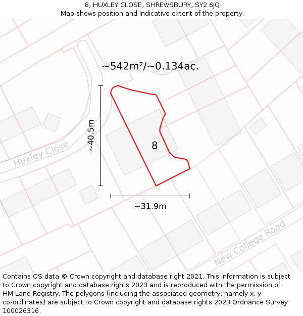 8, HUXLEY CLOSE, SHREWSBURY, SY2 6JQ: Plot and title map