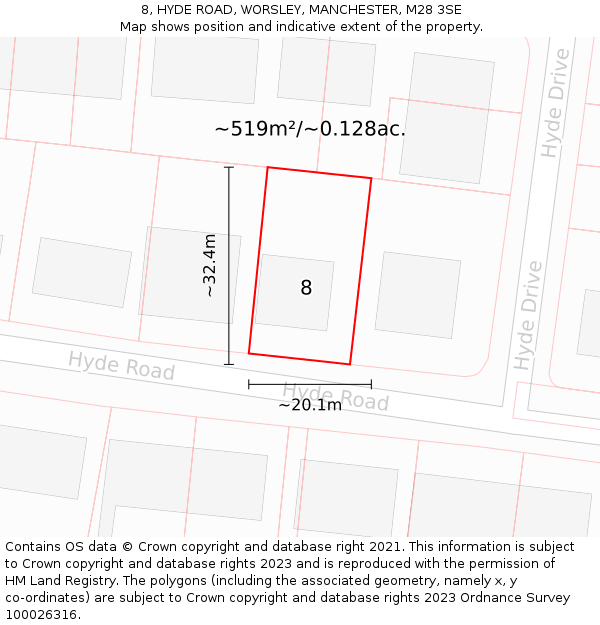 8, HYDE ROAD, WORSLEY, MANCHESTER, M28 3SE: Plot and title map